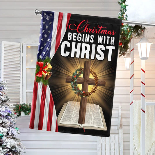 Jesus Christ Cross Flag Christmas Begins With Christ Flag - Christmas Garden Flag - Christmas House Flag - Christmas Outdoor Decoration