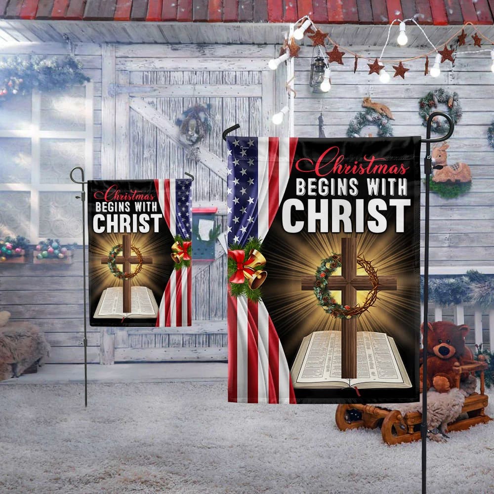 Jesus Christ Cross Flag Christmas Begins With Christ Flag - Christmas Garden Flag - Christmas House Flag - Christmas Outdoor Decoration