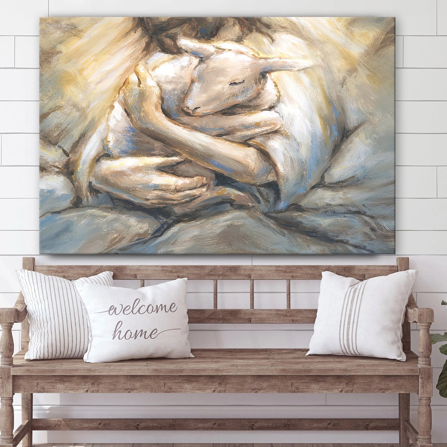 Jesus Christ Embracing Lamb In Rocks Canvas Posters - Jesus Canvas Pictures - Christian Canvas Art