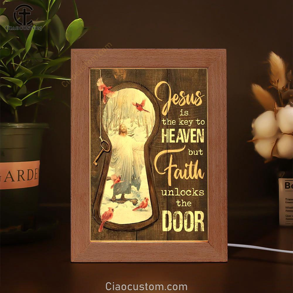 Jesus Christ, Northern Cardinal, Winter Forest, Jesus Is The Key To Heaven Frame Lamp