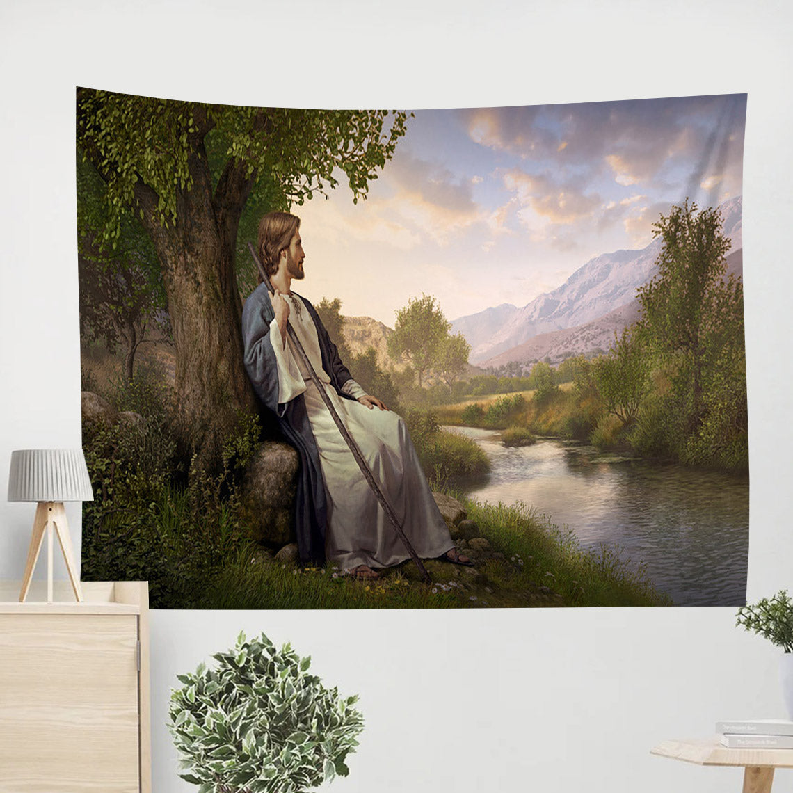 Jesus Christ Sitting Under A Tree Tapestry - Peace I Leave With You Tapestry - Jesus Pictures - Christian Wall Tapestry