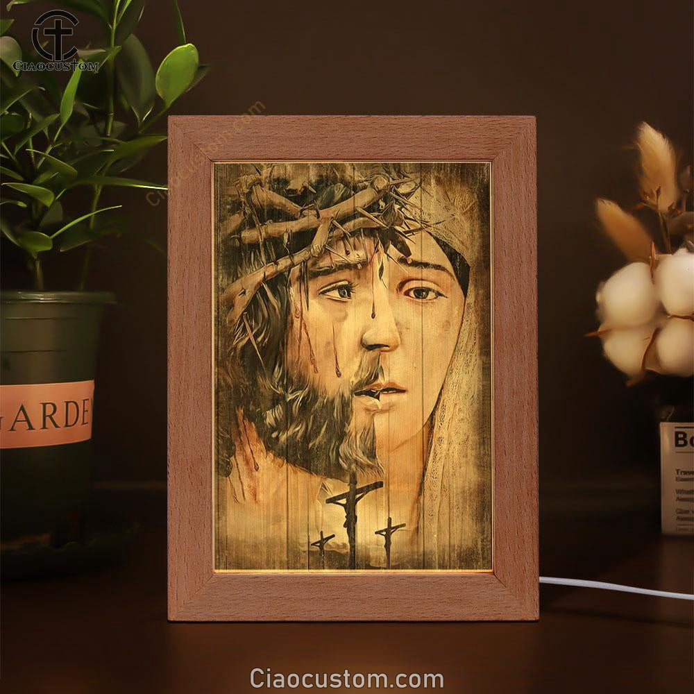 Jesus Christ, Virgin Mary, Crown Of Thorns, Jesus On The Cross Frame Lamp