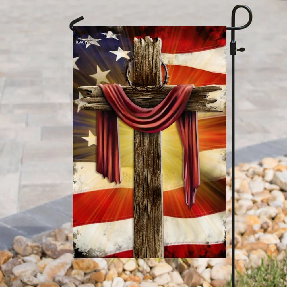 Jesus Christian Cross American Flag - Outdoor Christian House Flag - Christian Garden Flags