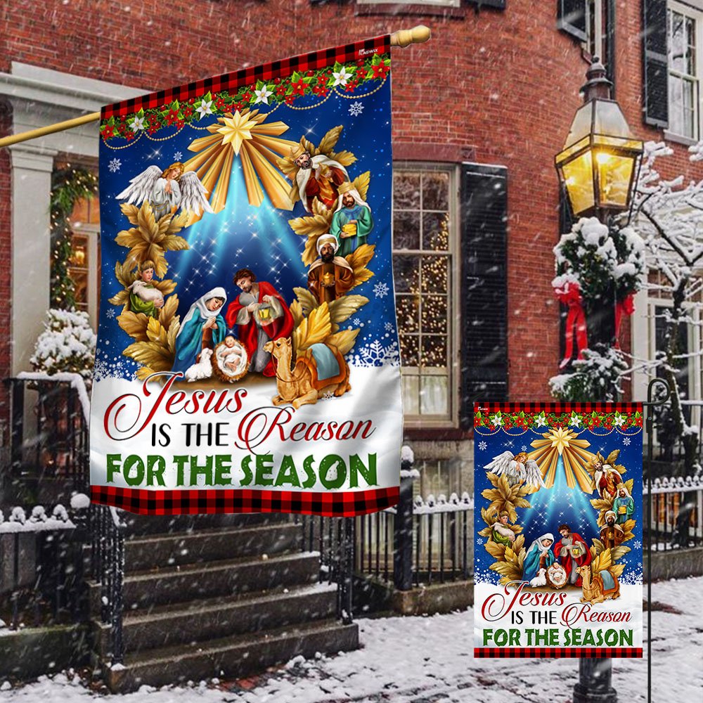 Jesus Christmas Flag Jesus Is The Reason For The Season Holy Night Nativity of Jesus Flag - Religious Christmas House Flags