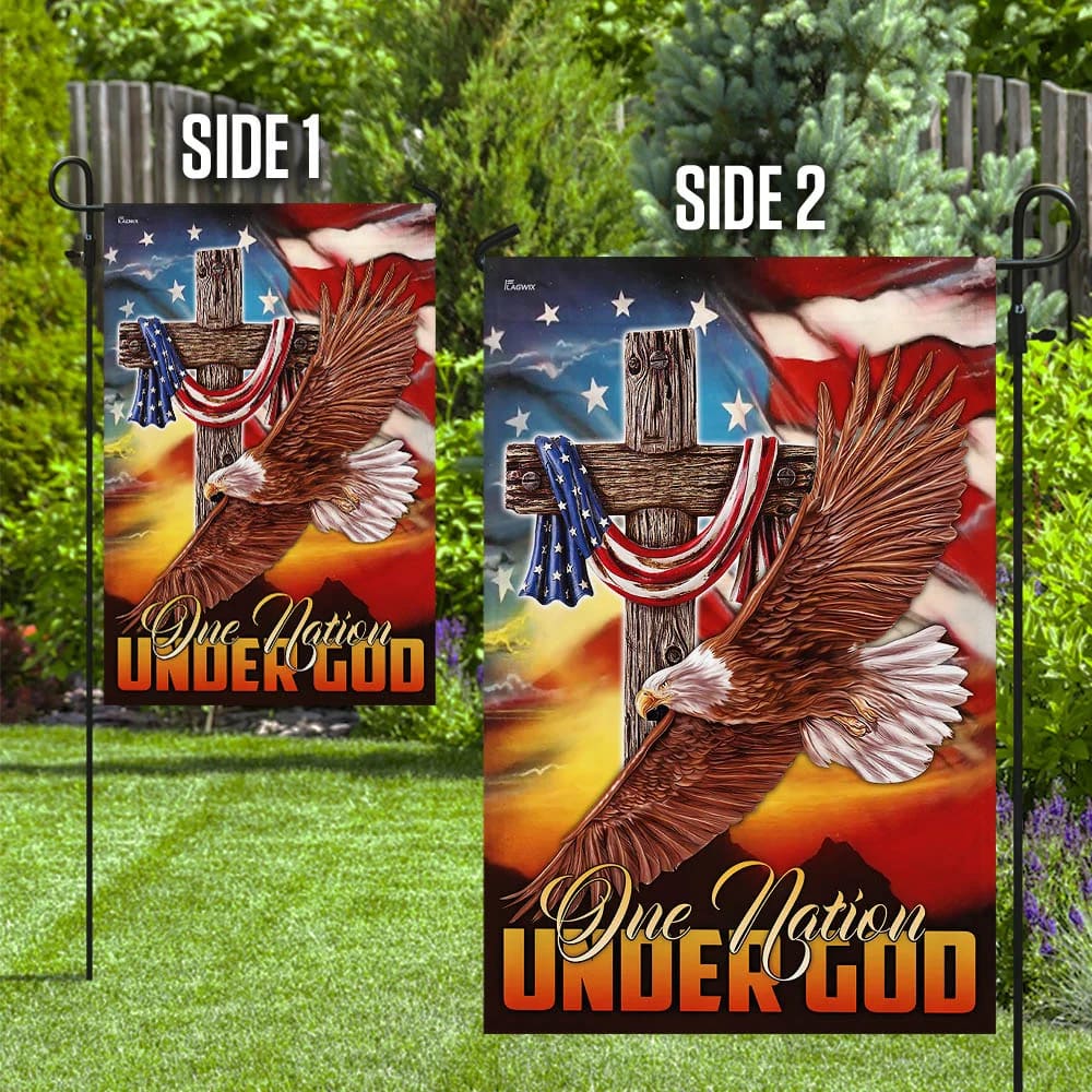 Jesus Cross One Nation Under God Eagle House Flag - Christian Garden Flags - Christian Flag - Religious Flags