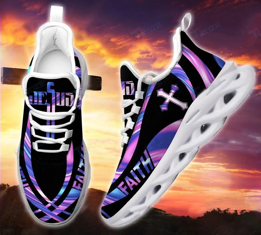 Jesus Faith Hologram Yezy Running Sneakers Max Soul Shoes - Christian Shoes For Men And Women