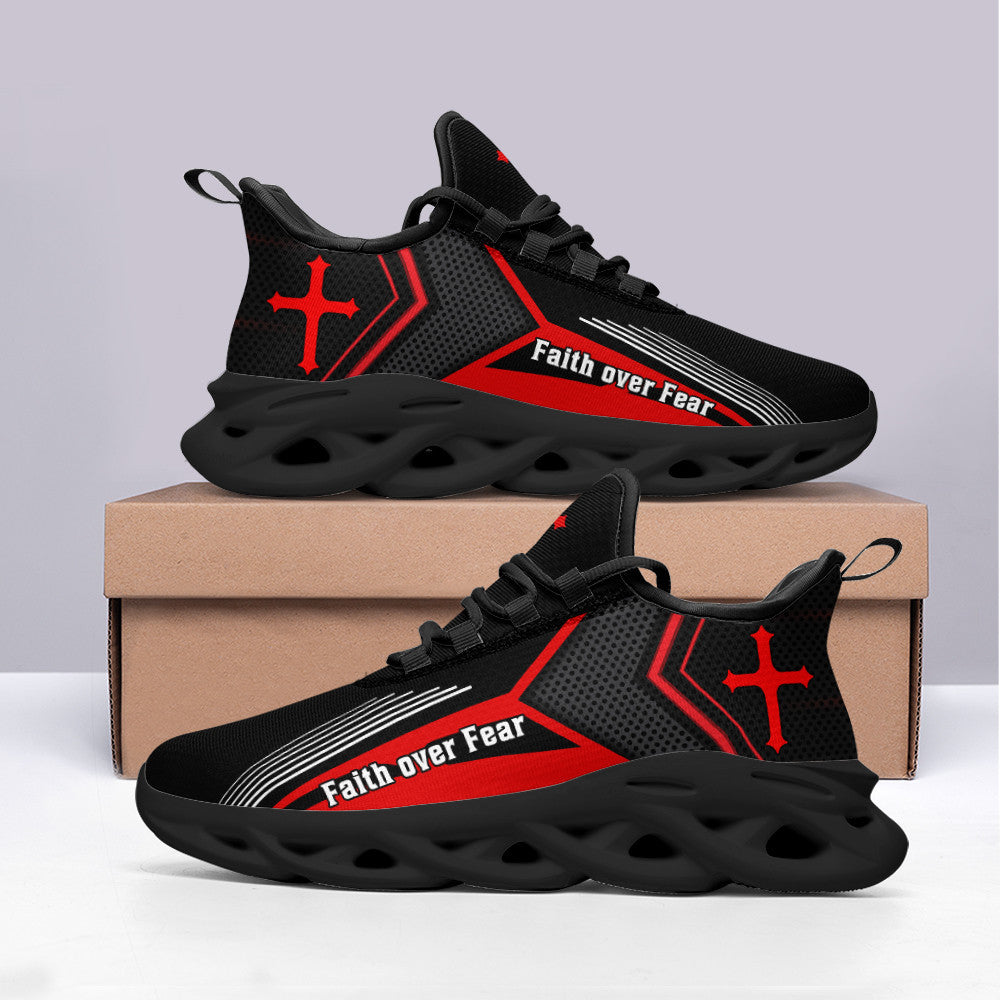 Jesus Faith Over Fear Yezy Running Sneakers Red Max Soul Shoes - Christian Shoes For Men And Women