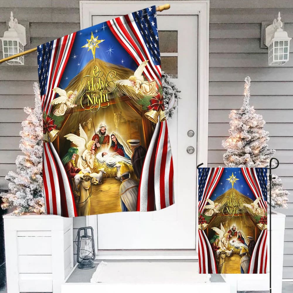 Jesus Family, O Holy Night Jesus Christmas Flag - Christmas Garden Flag - Christmas House Flag - Christmas Outdoor Decoration