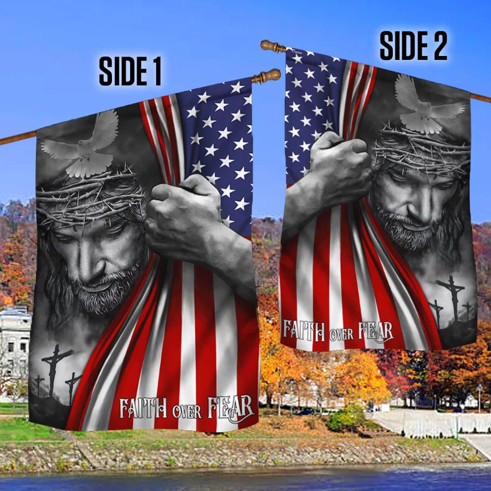 Jesus Flag Faith Over Fear God Jesus Flag - Christmas Garden Flag - Christmas House Flag - Christmas Outdoor Decoration