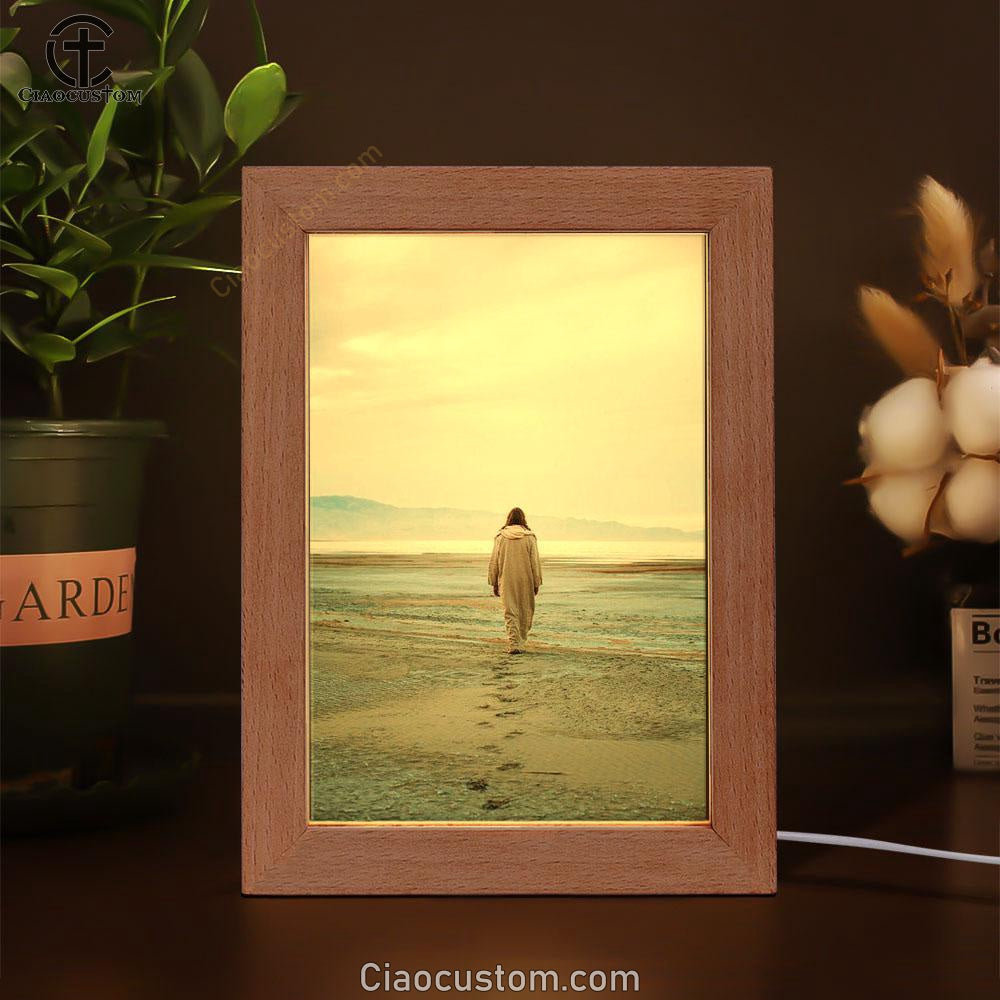 Jesus Footprints In The Sand Frame Lamp Pictures - Christian Wall Art - Jesus Frame Lamp Art