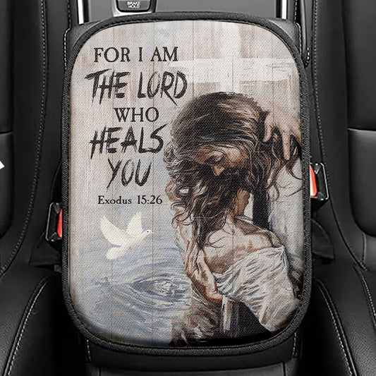 Jesus For I Am The Lord Who Heals You Seat Box Cover, Christian Car Center Console Cover, Bible Verse Car Interior Accessories