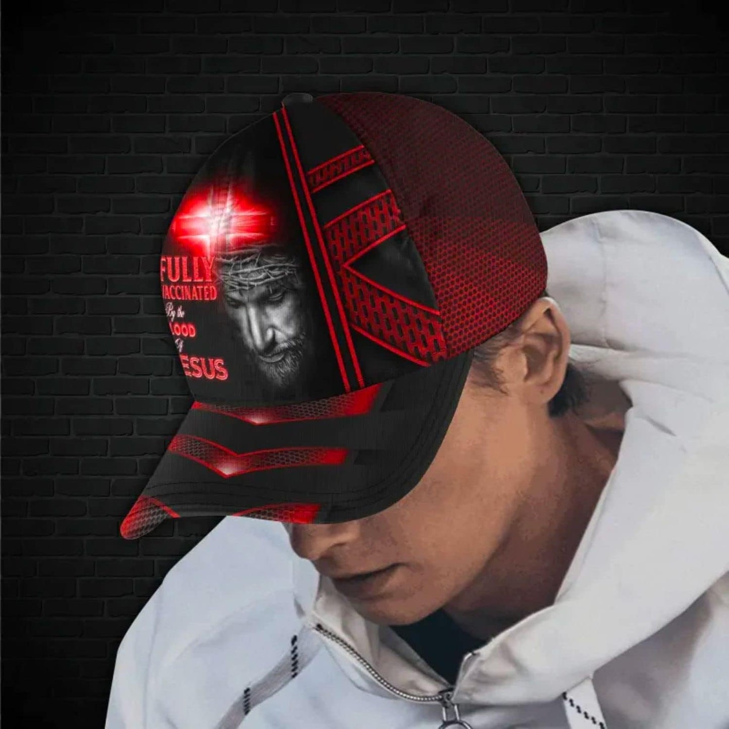 Jesus Fully Vaccinated By The Blood Of Jesus All Over Print Baseball Cap - Christian Hats For Men Women