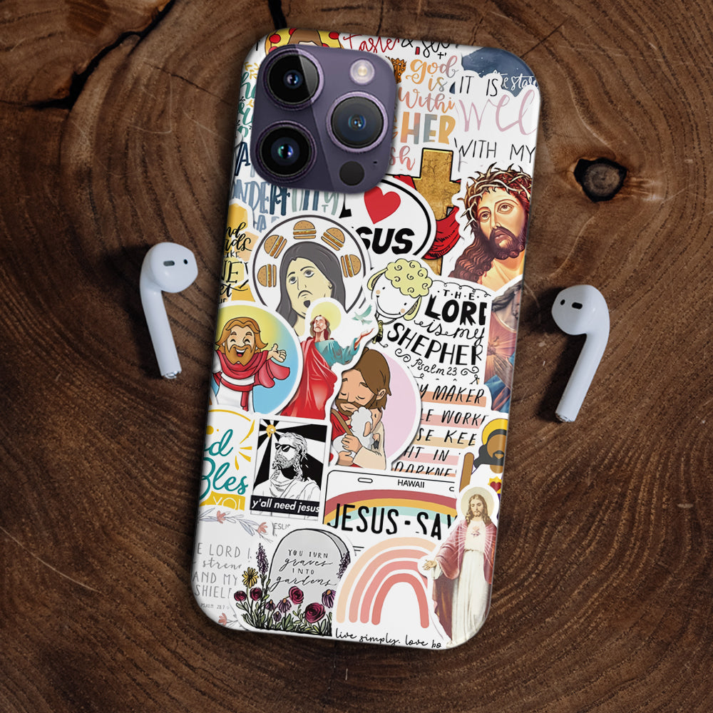 Jesus Funny Sticker Personalized Phone Case - Christian Phone Case - Bible Verse Phone Case