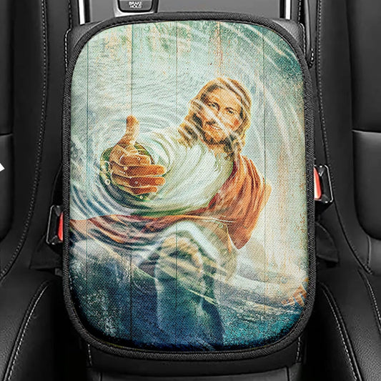 Jesus Gives Hand Under Water Seat Box Cover, Jesus Car Center Console Cover, Christian Car Interior Accessories