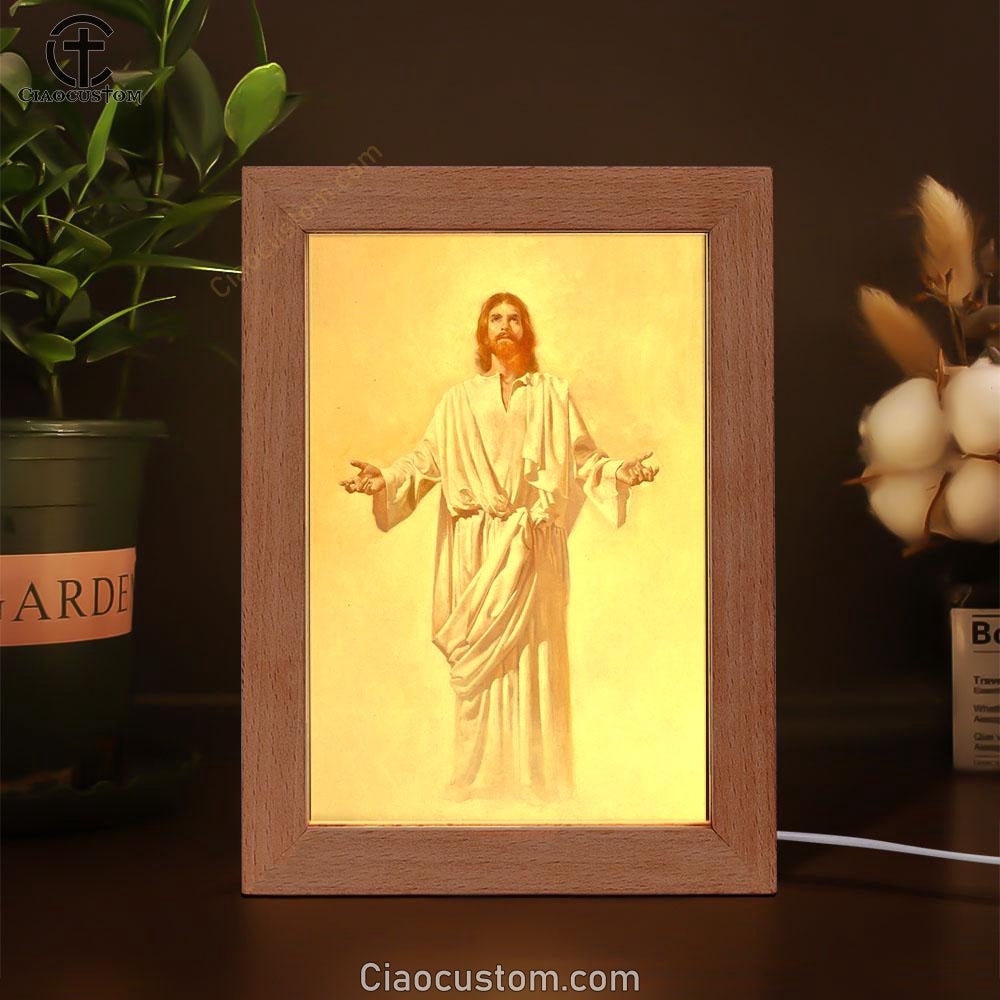 Jesus God With Open Arms Frame Lamp Pictures - Christian Wall Art - Jesus Frame Lamp Art