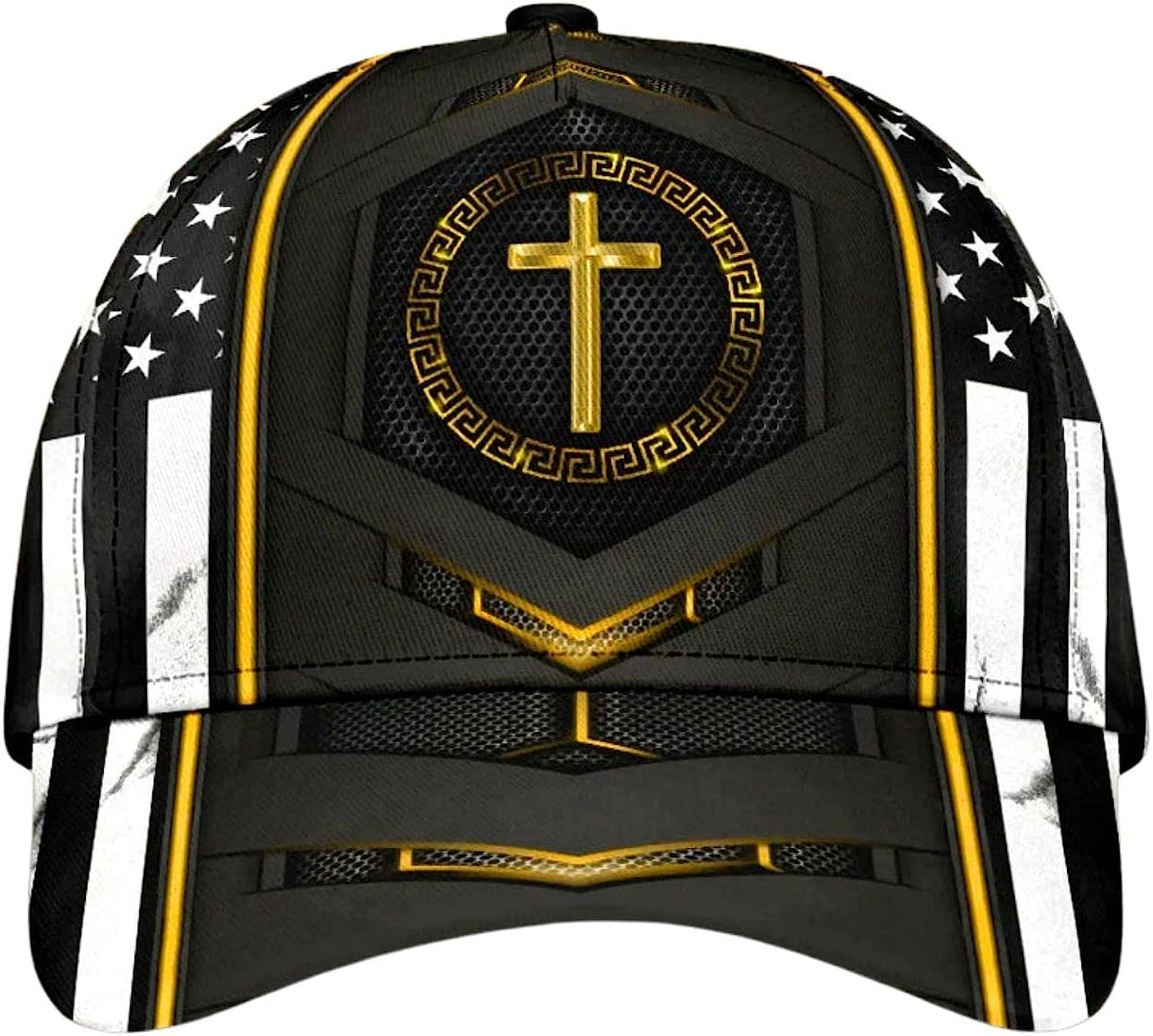 Jesus Gold Flag Cross All Over Print Baseball Cap - Christian Hats For Men Women