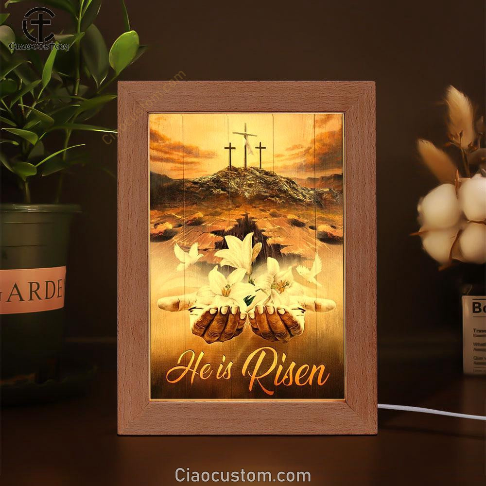 Jesus Hands White Lily Dove Cross He Is Risen Frame Lamp