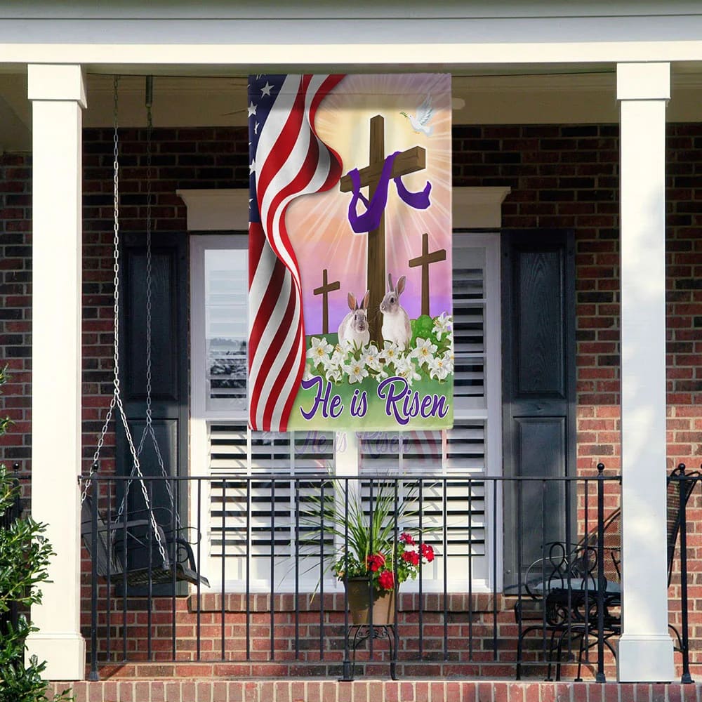 Jesus He Is Risen Easter House Flags - Easter Cross Garden Flags - Religious Easter Flag