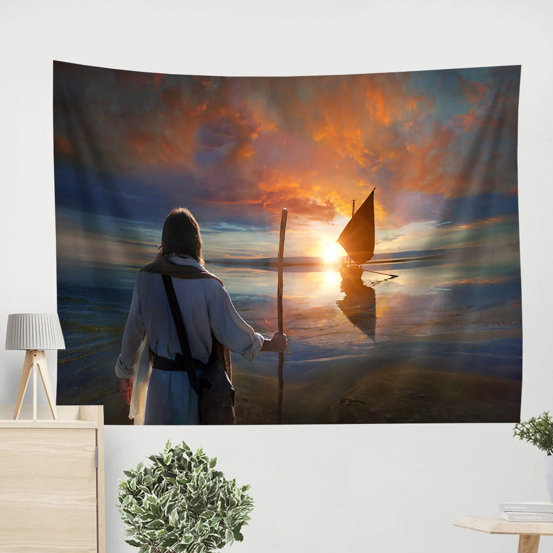 Jesus Hold A Staff Tapestry - Call of the Master Tapestry - Jesus Pictures - Christian Wall Tapestry