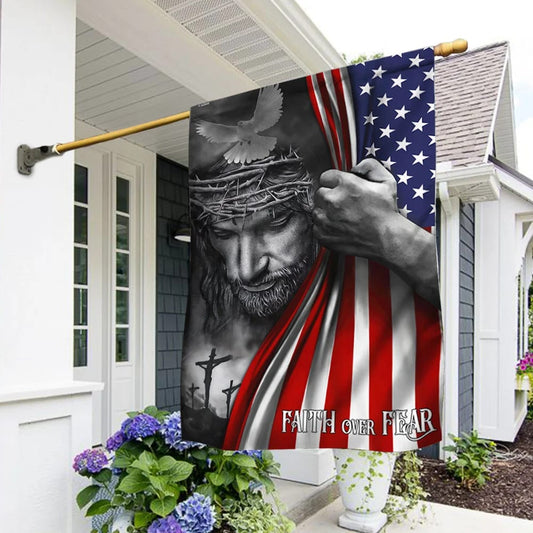 Jesus House Flags Faith Over Fear God Jesus House Flags - Christian Garden Flags - Outdoor Christian Flag