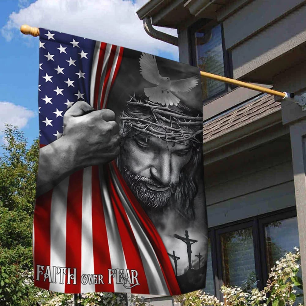 Jesus House Flags Faith Over Fear God Jesus House Flags - Christian Garden Flags - Outdoor Christian Flag