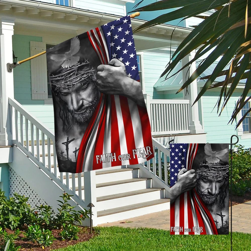 Jesus House Flags Faith Over Fear God Jesus House Flags - Christian Garden Flags - Outdoor Christian Flag