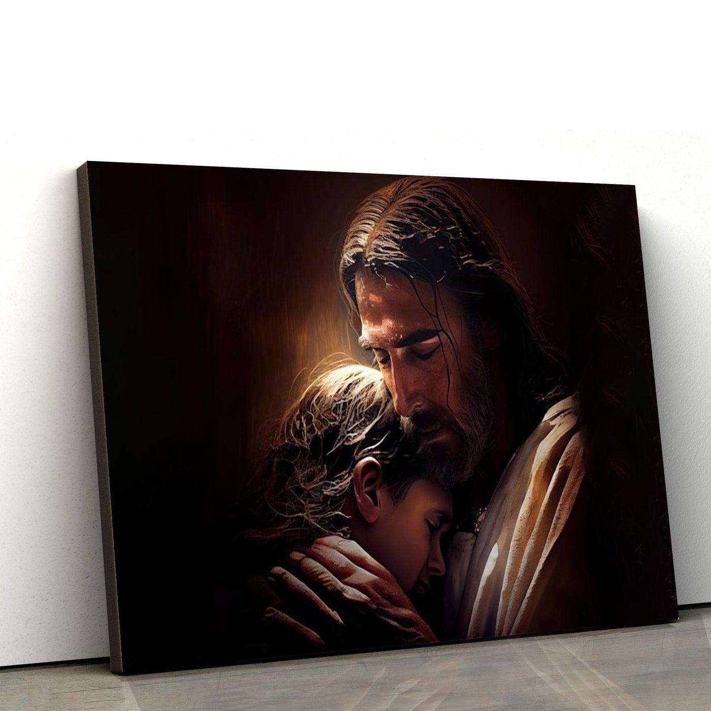 Jesus Hugging Boy Canvas Wall Art - Jesus Canvas Picture - Christian Canvas Art