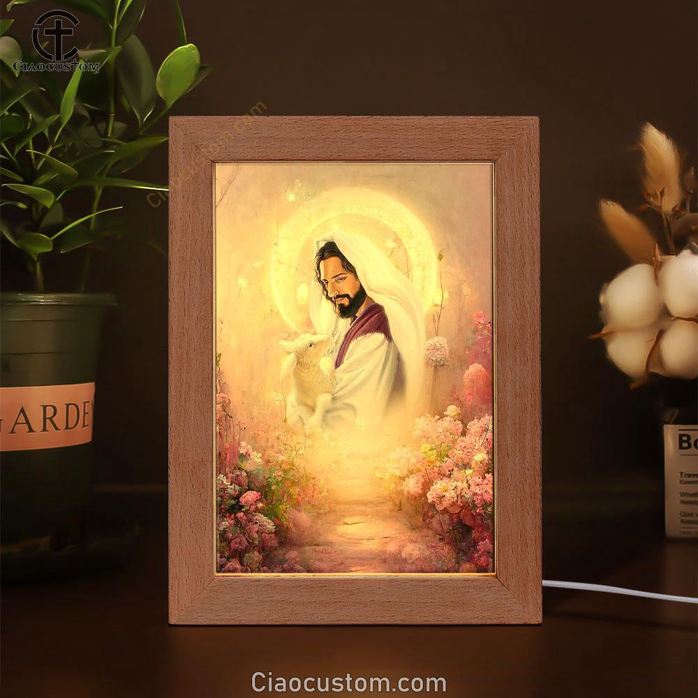 Jesus Hugging Lamb Frame Lamp Pictures - Jesus Art Prints - Jesus Art - Christian Home Decor