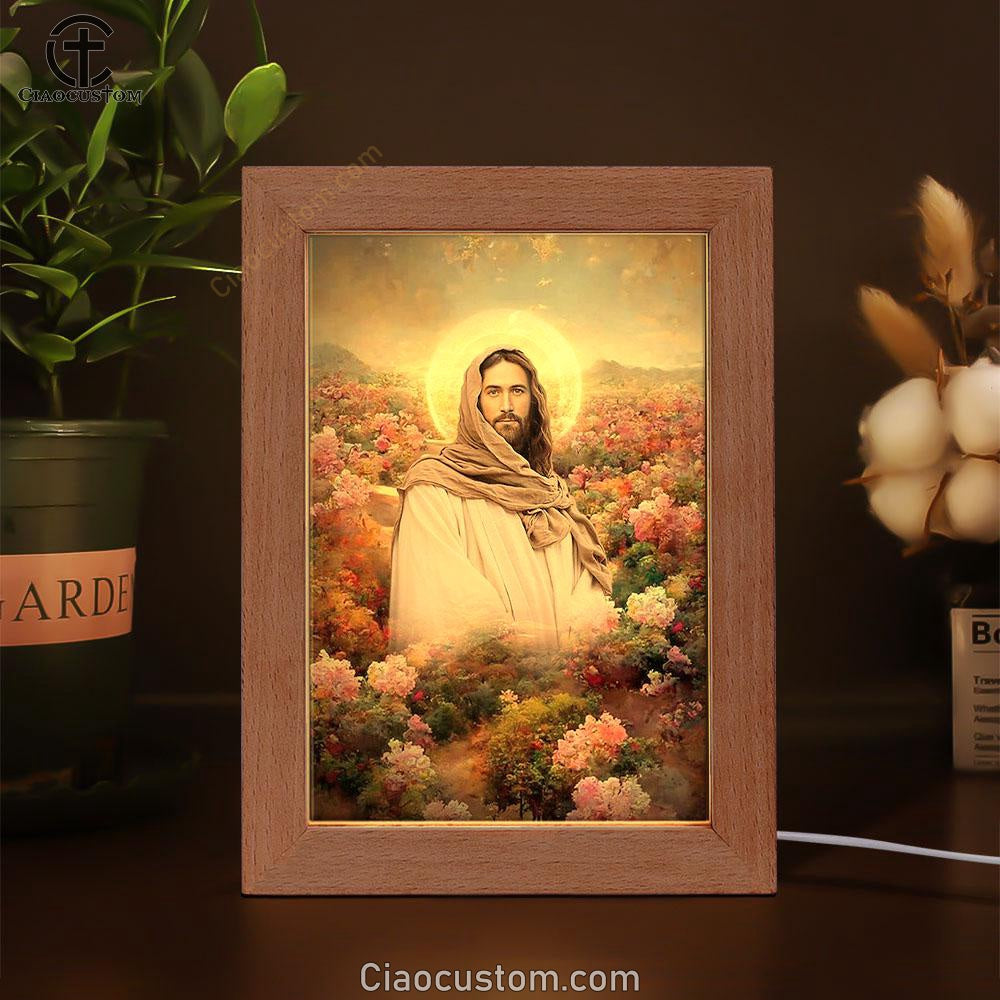 Jesus In Flowers Frame Lamp Pictures - Jesus Art Prints - Jesus Art - Christian Home Decor