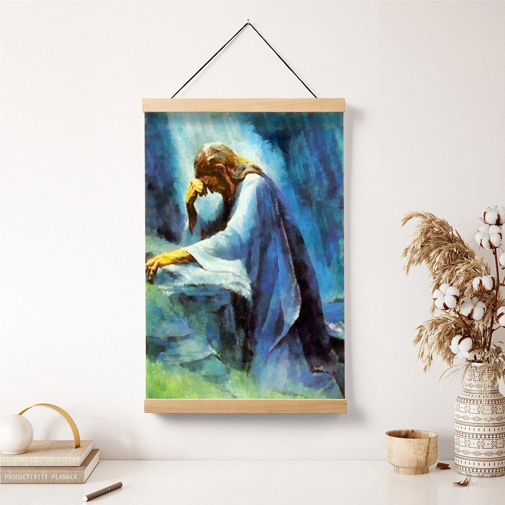 Jesus In Prayer Hanging Canvas Wall Art - Jesus Portrait Picture - Rel ...