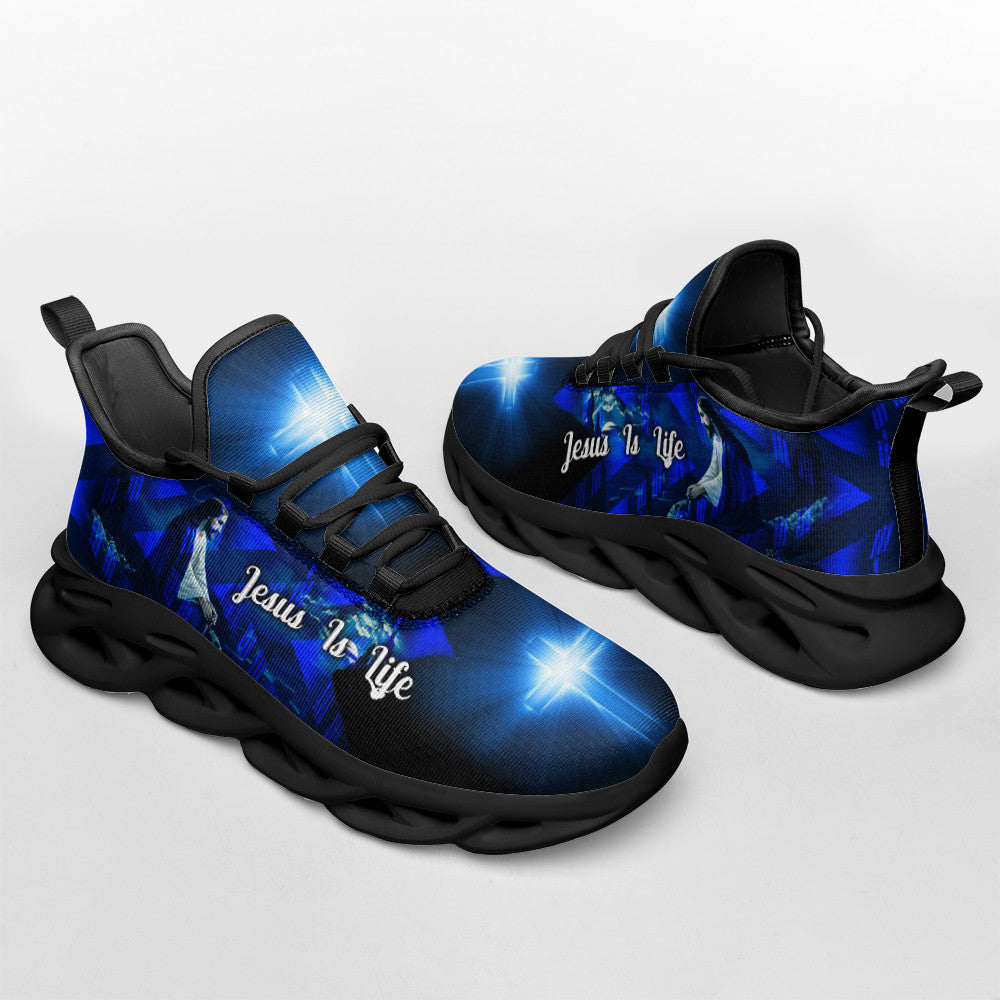 Jesus Is Life Yezy Running Sneakers Blue Max Soul Shoes - Christian Shoes For Men And Women