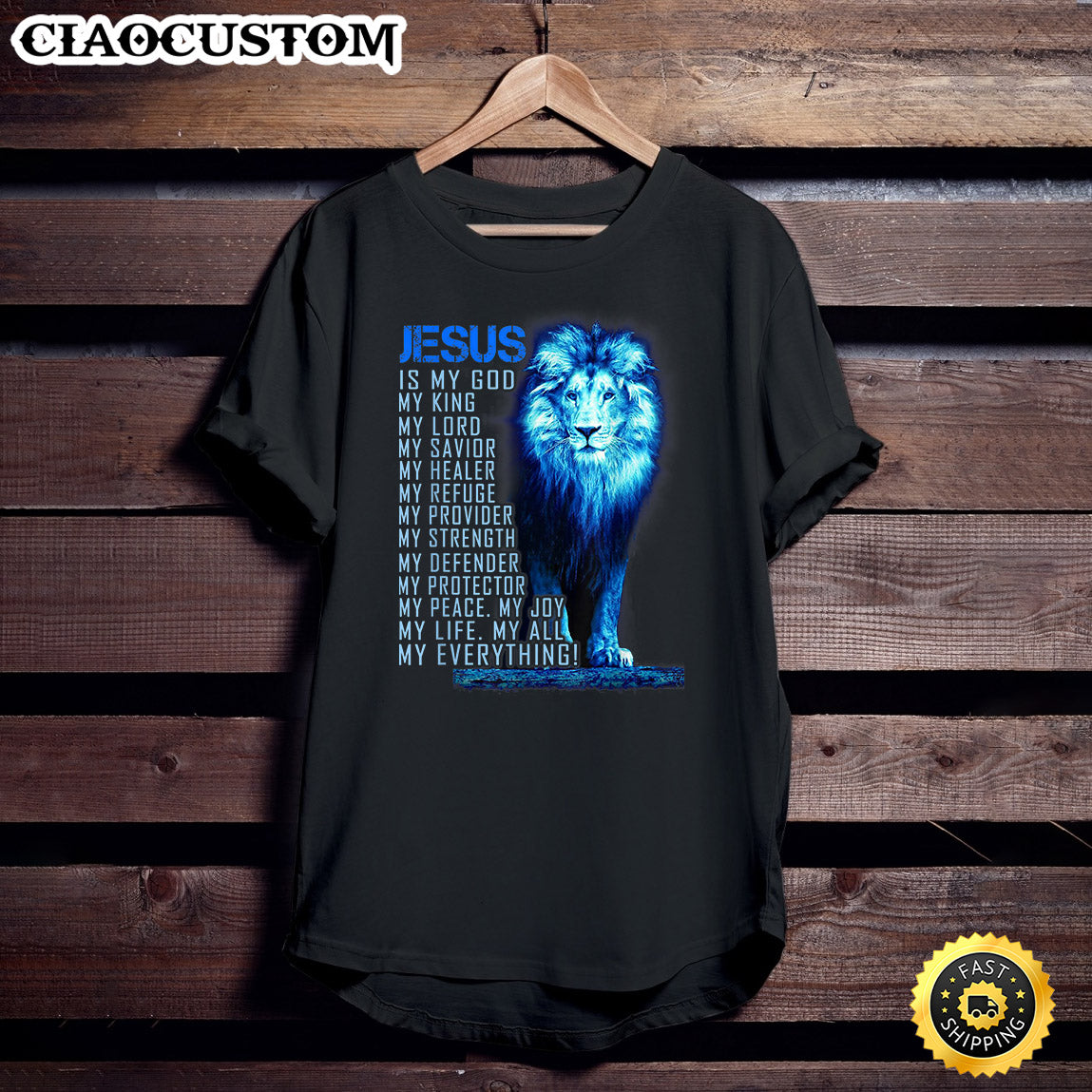 Jesus Is My God King My Lord My Savior Blue Lion T-Shirt - Christian Shirt