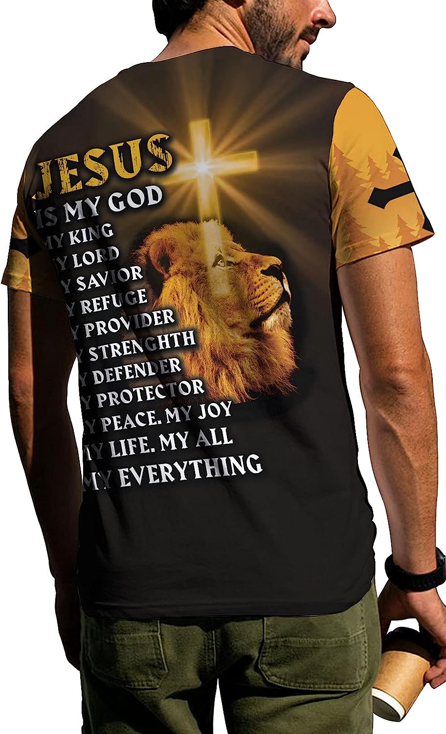 Jesus Is My God My King Lion Cross All Over Printed 3D T Shirt - Christian Shirts for Men Women
