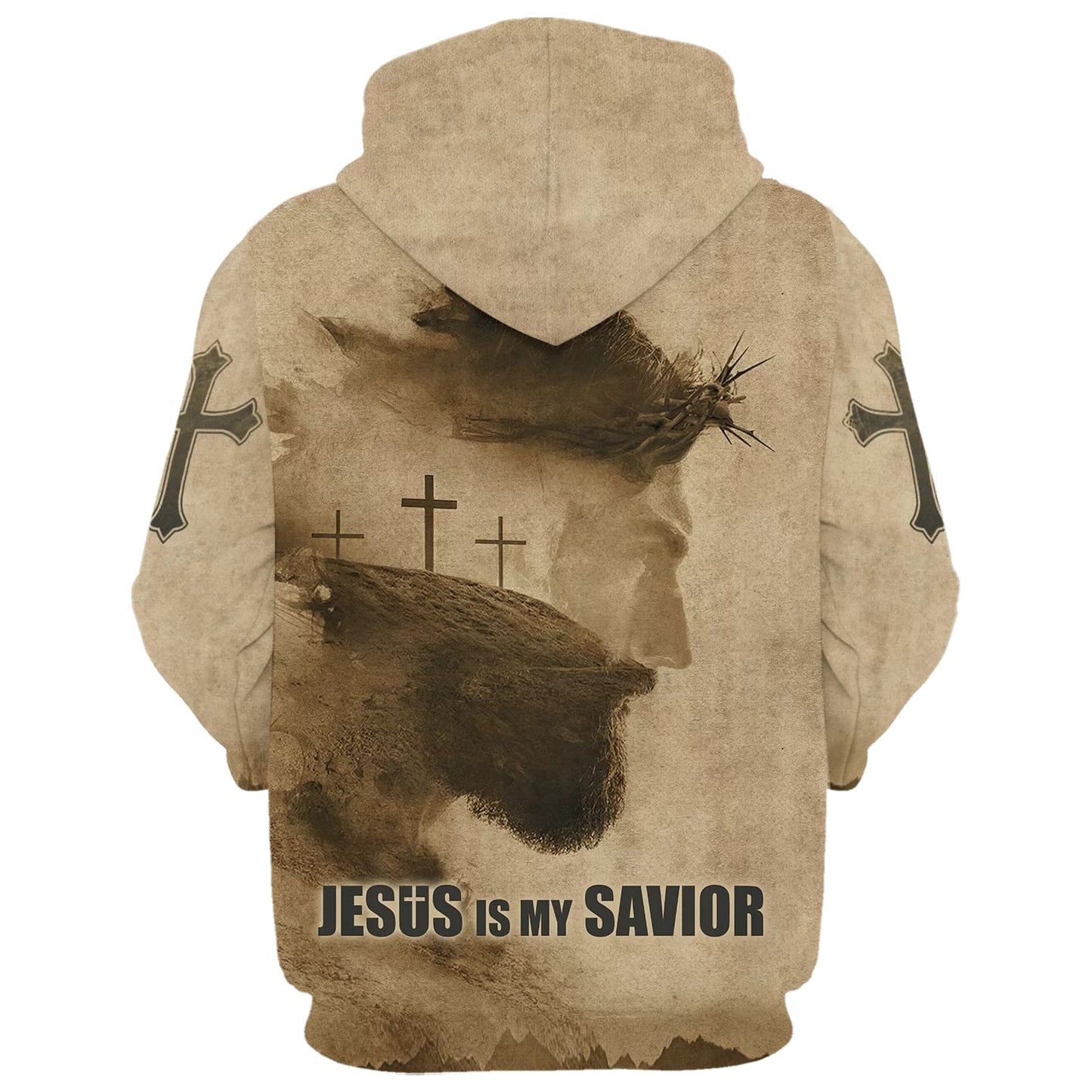 Jesus Is My Savior - Jesus Christ With Thorns 3 Crosses 3D Hoodies - Jesus Hoodie - Men & Women Christian Hoodie - 3D Printed Hoodie