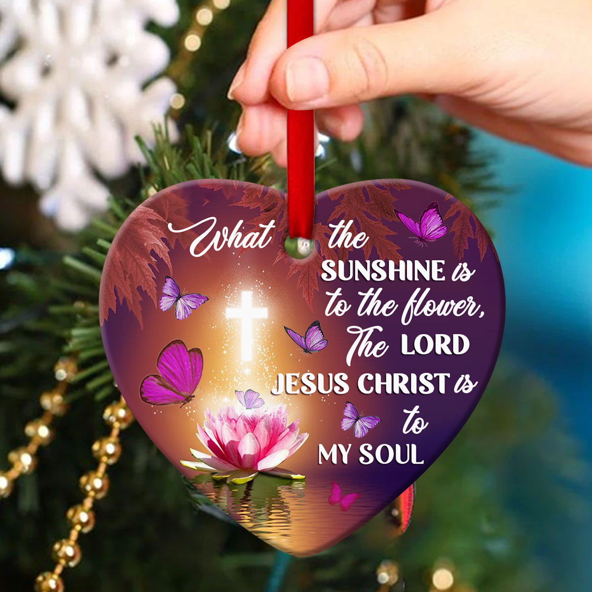 Jesus Is My Soul - Beautiful Lotus And Butterfly Ceramic Heart Ornament- Christian Hanging Gift