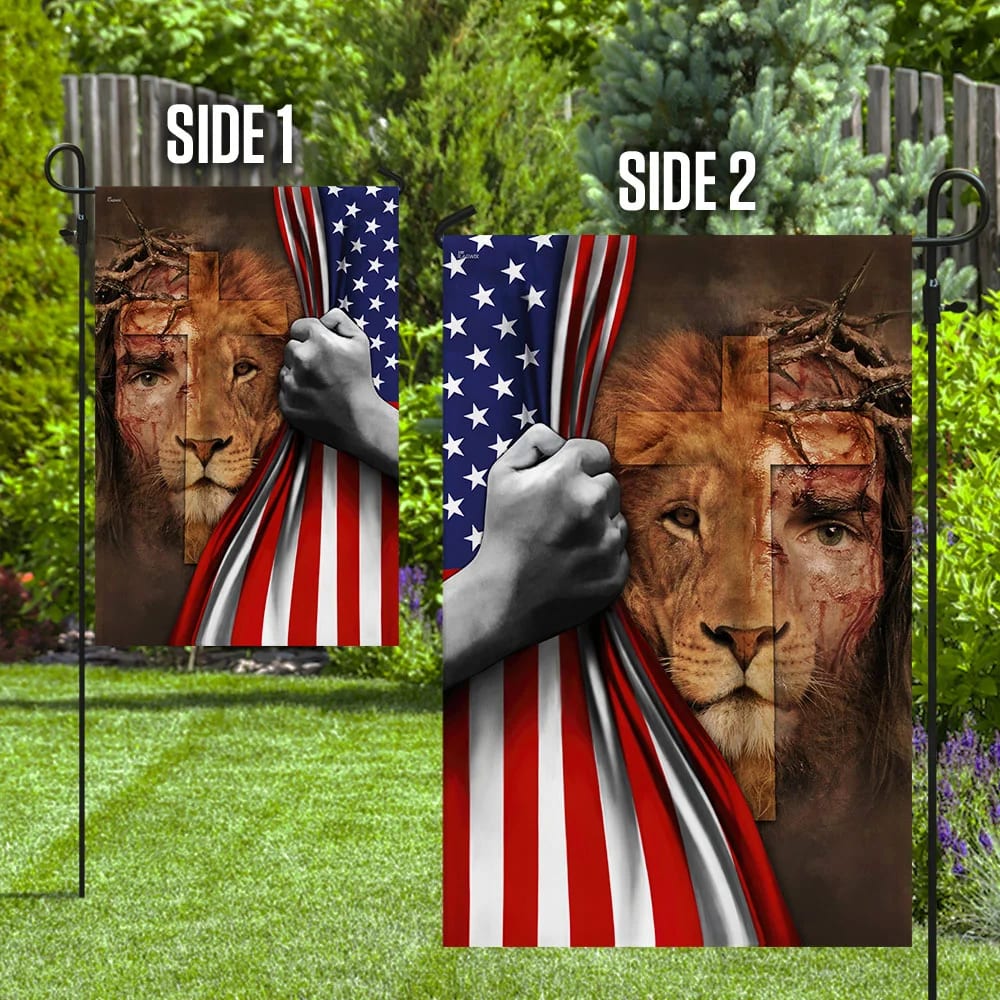 Jesus Is Risen Lion American US House Flag - Christian Garden Flags - Christian Flag - Religious Flags