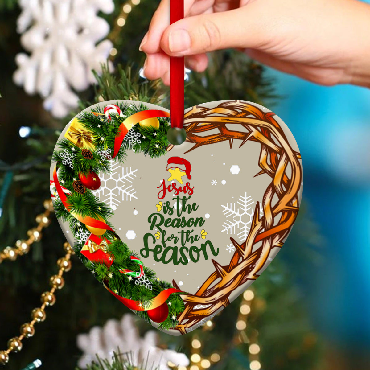 Jesus Is The Reason For The Season - Christmas Ceramic Heart Ornament - Christian Gift For Friends