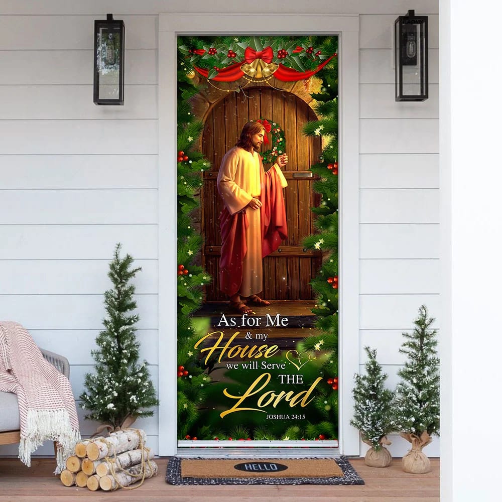 Jesus Knocking The Door Door Cover - As For Me & My House Door Cover - Religious Door Decorations