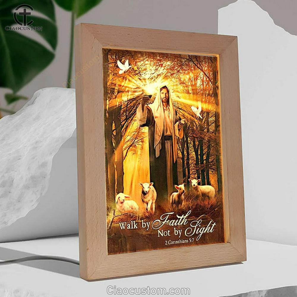 Jesus Lamb Of God Autumn Forest Walk By Faith Not By Sight Frame Lamp