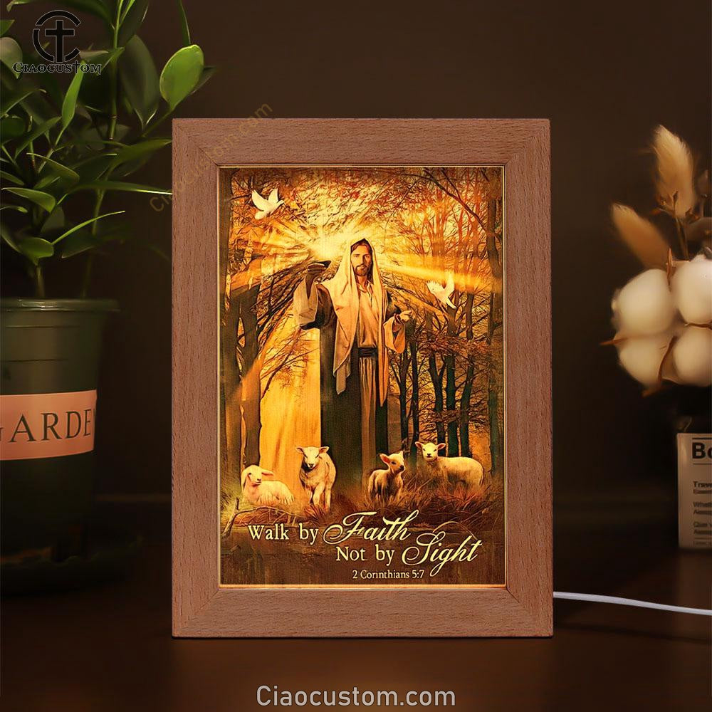 Jesus Lamb Of God Autumn Forest Walk By Faith Not By Sight Frame Lamp