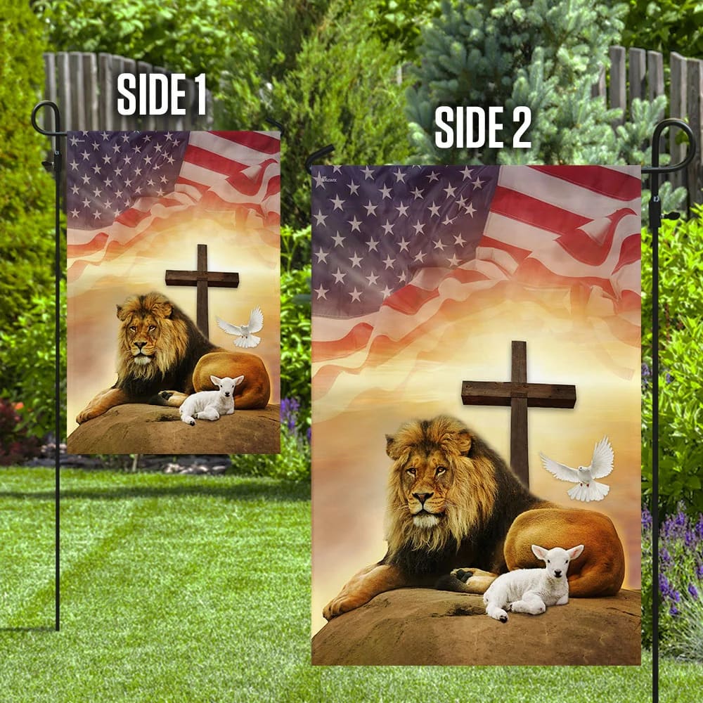 Jesus Lion And Lamb Holy Spirit House Flags - Christian Garden Flags - Outdoor Christian Flag
