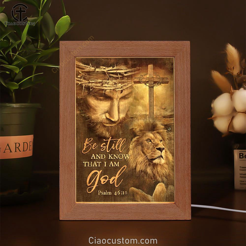 Jesus, Lion Drawing, Cross, Be Still And Know That I Am God Frame Lamp