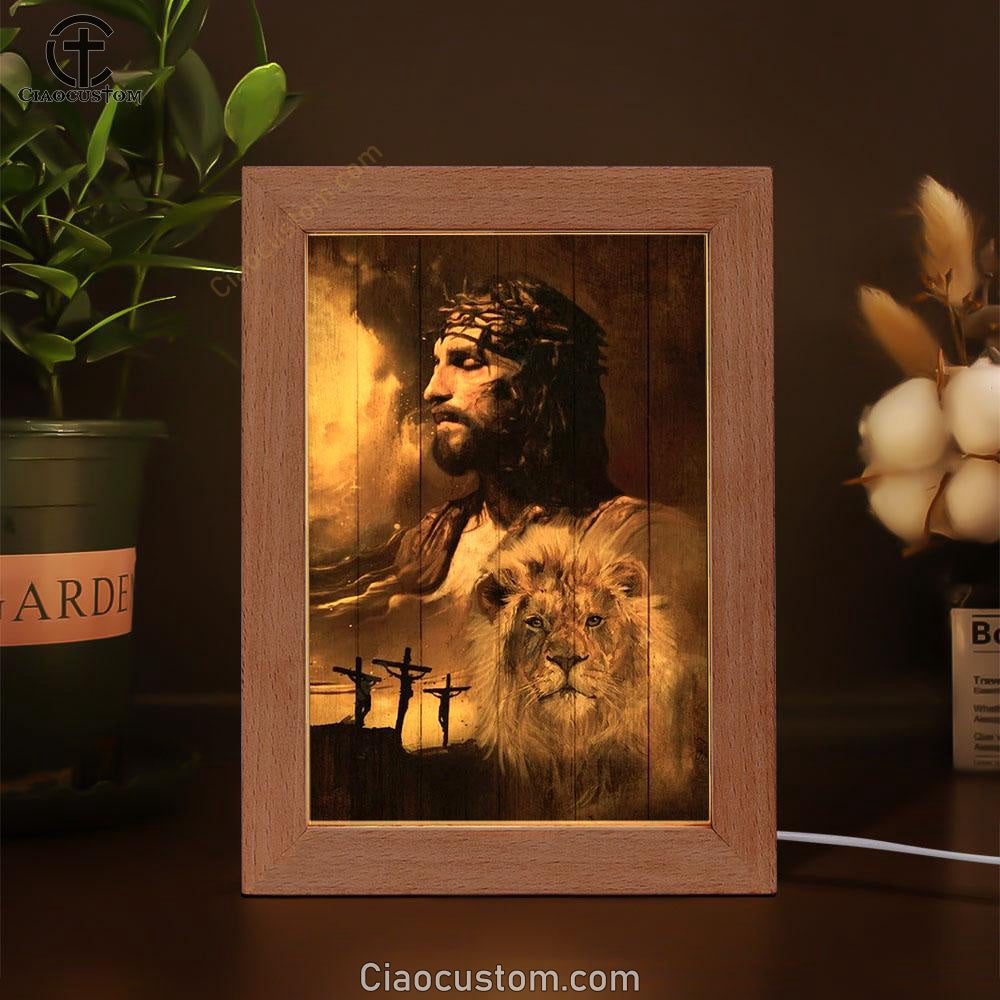 Jesus Lion Of Jesus The Rugged Cross The Amazing The Sacrifice Of Jesus Christ Frame Lamp