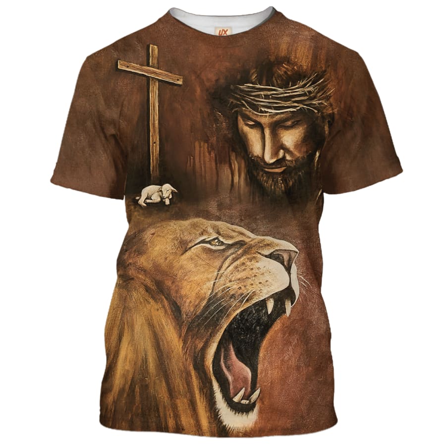 Jesus Lion With The Lamb 3D All Over Printed Shirt for Men and Women
