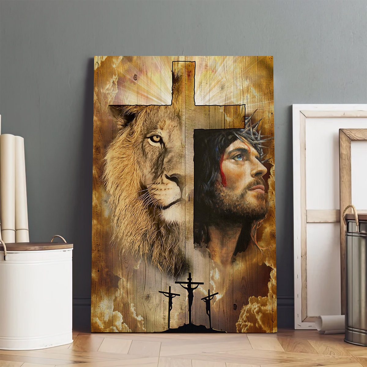Jesus Lion and Cross - Jesus Canvas Art - Christian Wall Canvas