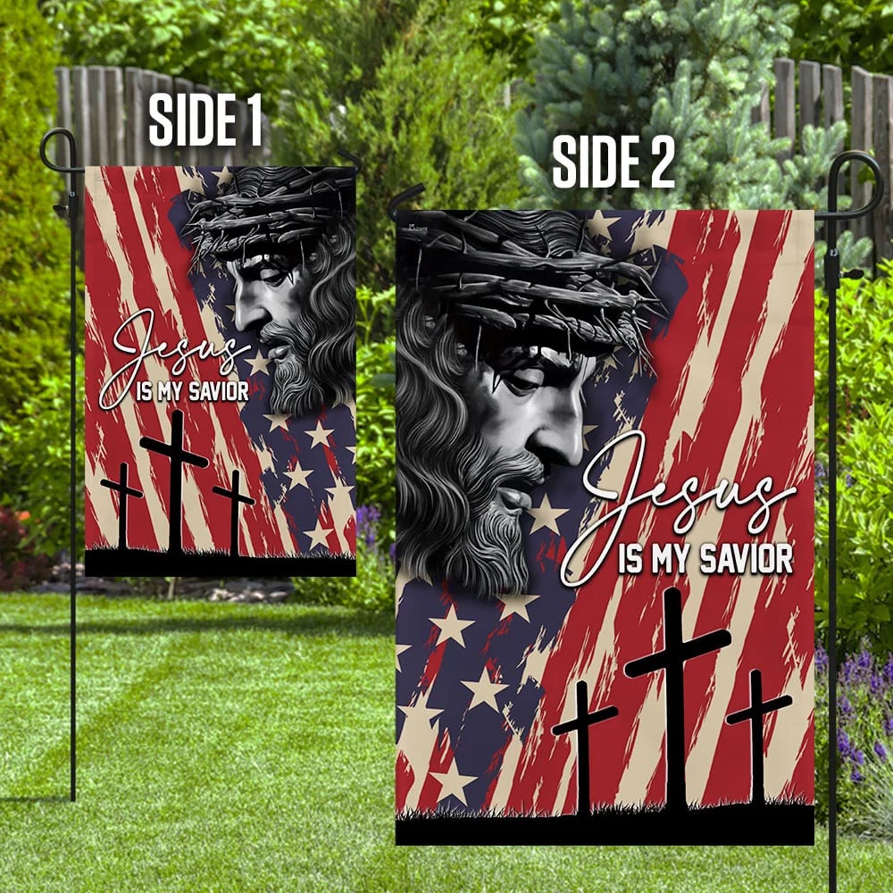 Jesus My Savior Jesus Christian American US House Flags - Christian Garden Flags - Outdoor Christian Flag