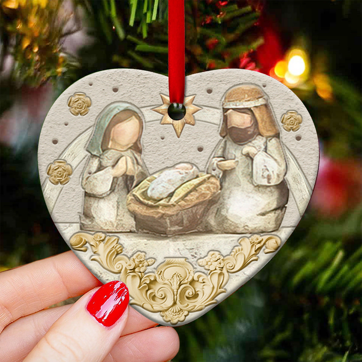 Jesus Nativity 3 Heart Ceramic Ornament - Christmas Ornament - Christmas Gift