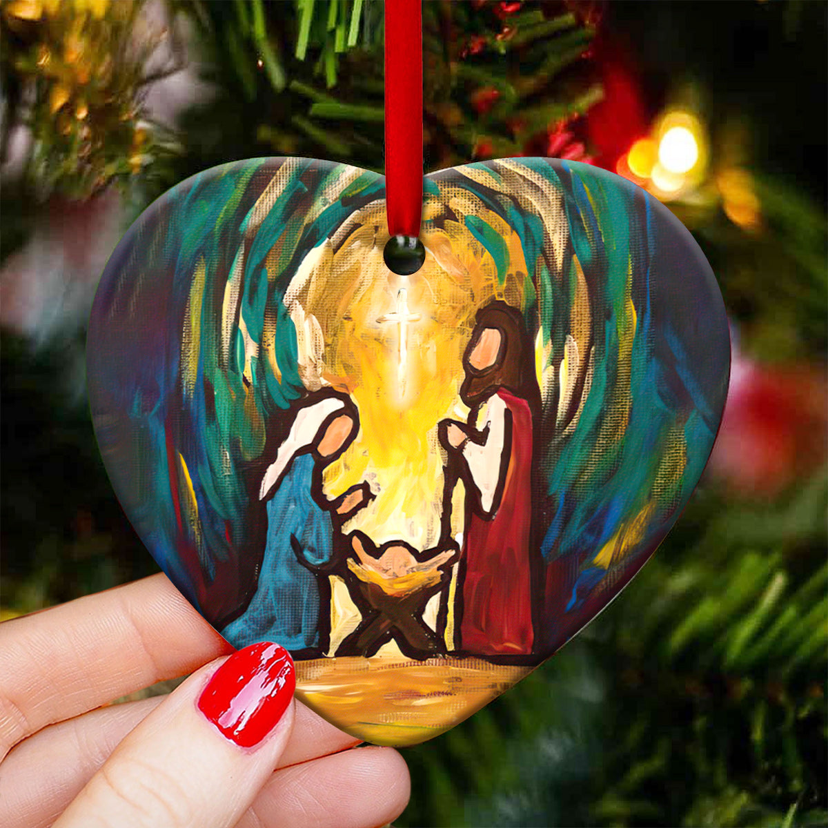 Jesus Nativity 5 Heart Ceramic Ornament - Christmas Ornament - Christmas Gift