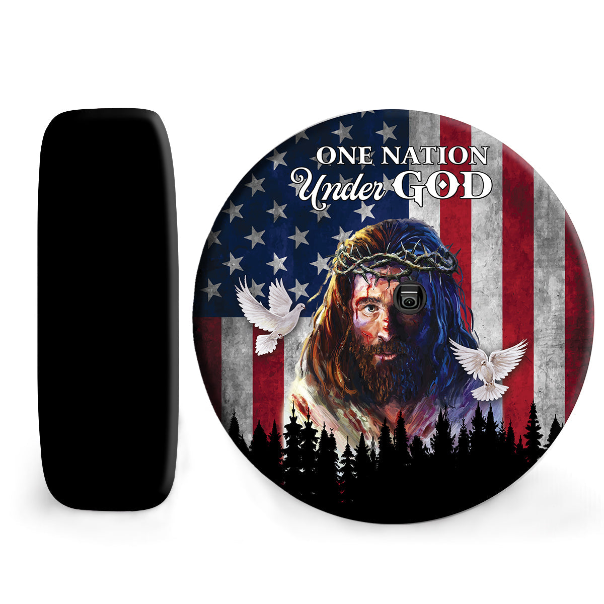 Jesus Painting Spare Tire Cover - One Nation Under God American Flag Wheel Cover - Durable Tire Protector