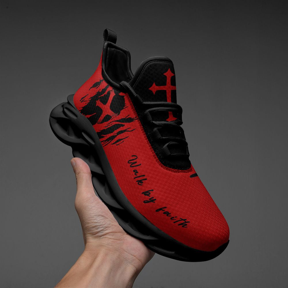 Jesus Red Walk By Faith Yezy Running Sneakers Max Soul Shoes - Christian Shoes For Men And Women